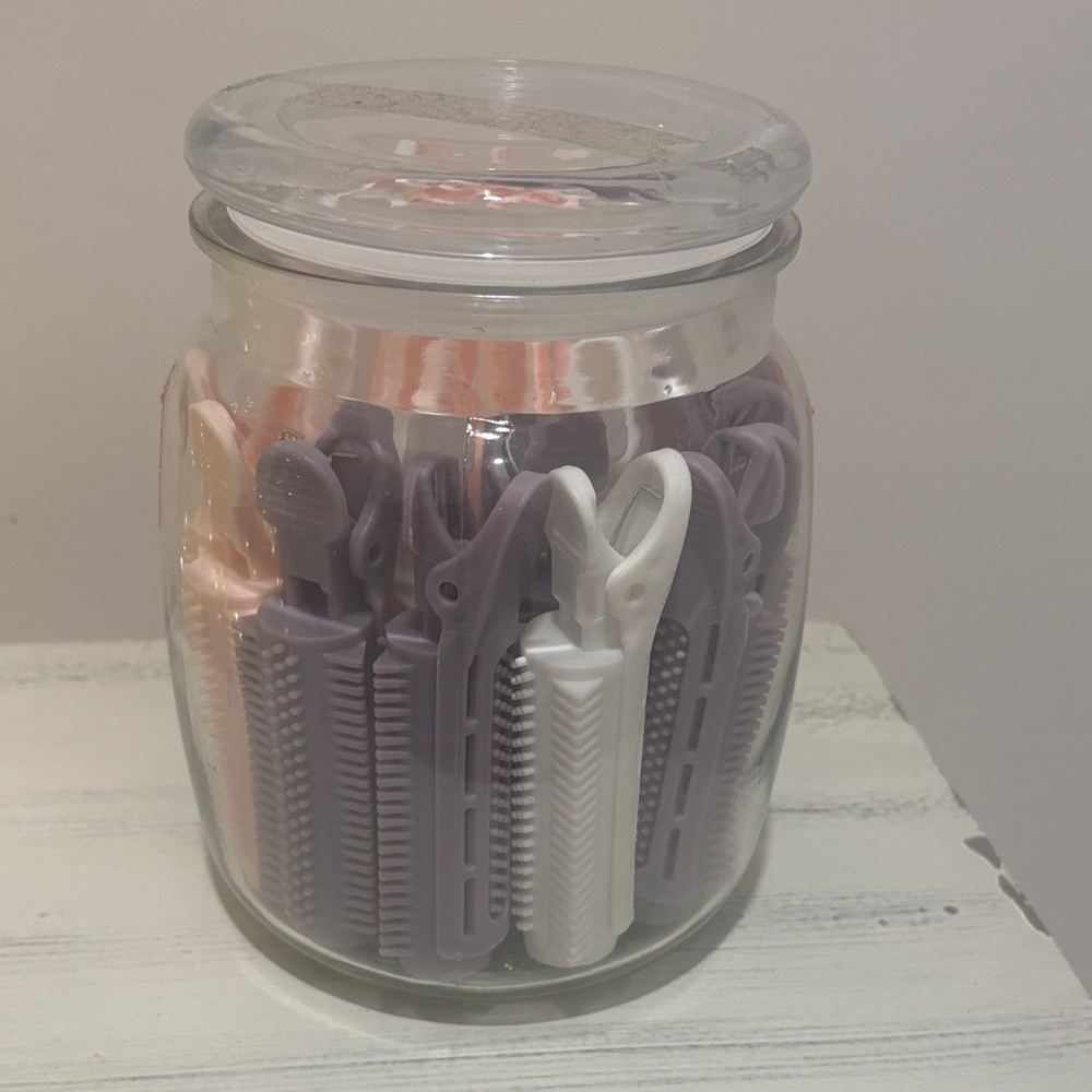 Glass Jar with Assorted Clips